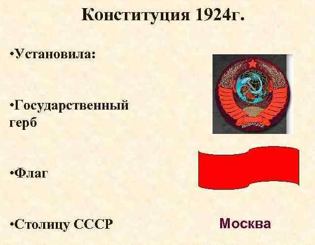 В конституции 1924 г был провозглашен. Конституция 1924 СССР герб. Конституция 1924 года флаг. Структура Конституции 1924 года. Государственное устройство СССР по Конституции 1924 г..